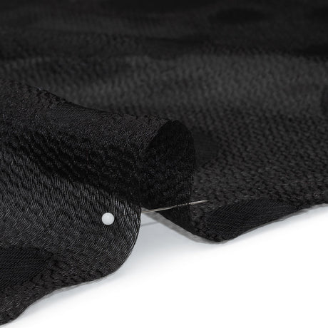 Lightweight Textured Burnout Brocade - Black on Black Polka Dots