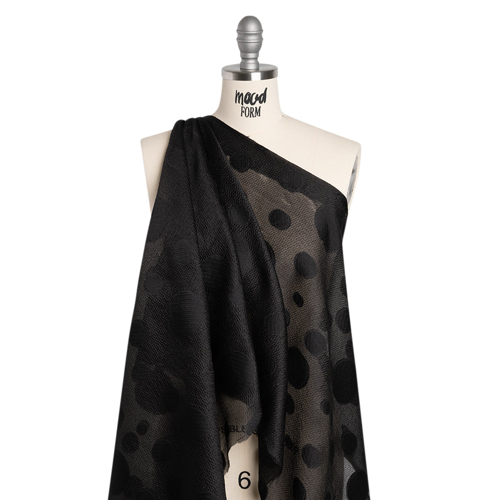 Lightweight Textured Burnout Brocade - Black on Black Polka Dots