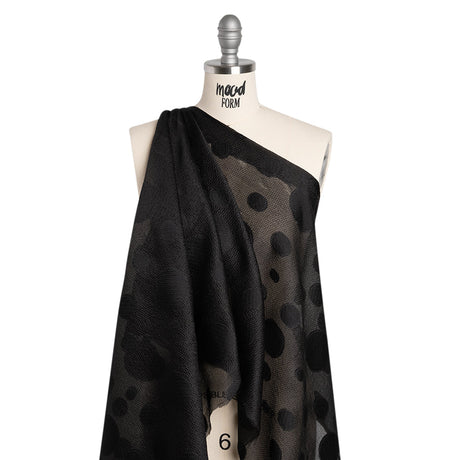 Lightweight Textured Burnout Brocade - Black on Black Polka Dots