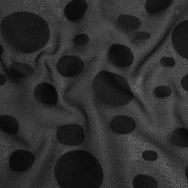 Lightweight Textured Burnout Brocade - Black on Black Polka Dots