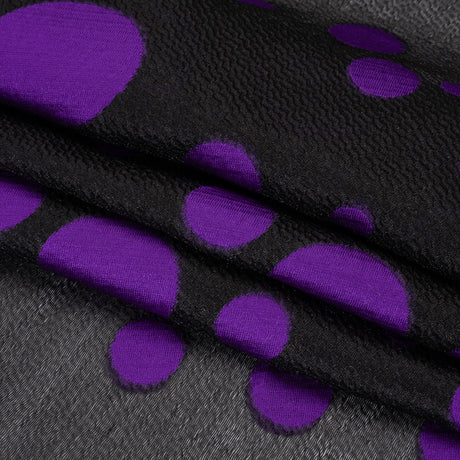 Lightweight Textured Burnout Brocade - Purple and Black Polka Dots
