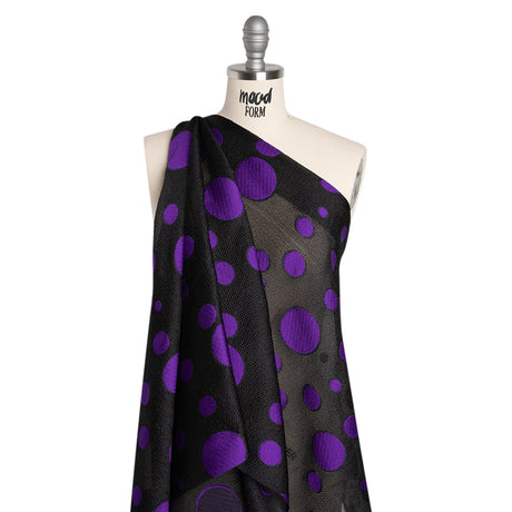 Lightweight Textured Burnout Brocade - Purple and Black Polka Dots