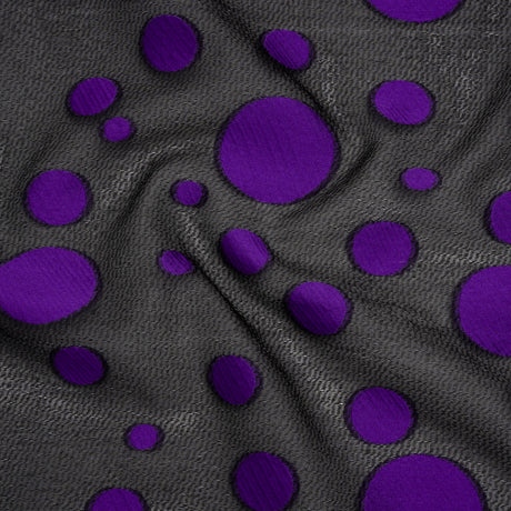 Lightweight Textured Burnout Brocade - Purple and Black Polka Dots