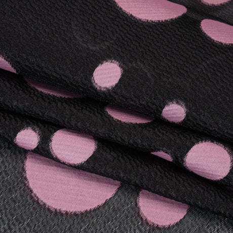 Lightweight Textured Burnout Brocade - Light Mauve and Black Polka Dots