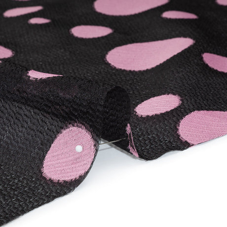 Lightweight Textured Burnout Brocade - Light Mauve and Black Polka Dots
