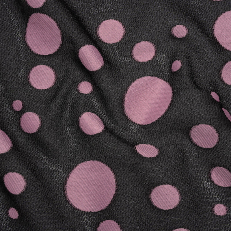 Lightweight Textured Burnout Brocade - Light Mauve and Black Polka Dots