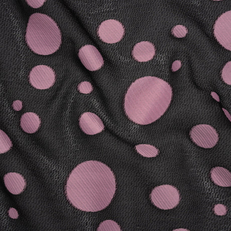Lightweight Textured Burnout Brocade - Light Mauve and Black Polka Dots