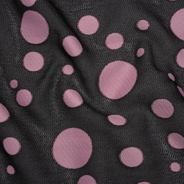 Lightweight Textured Burnout Brocade - Light Mauve and Black Polka Dots