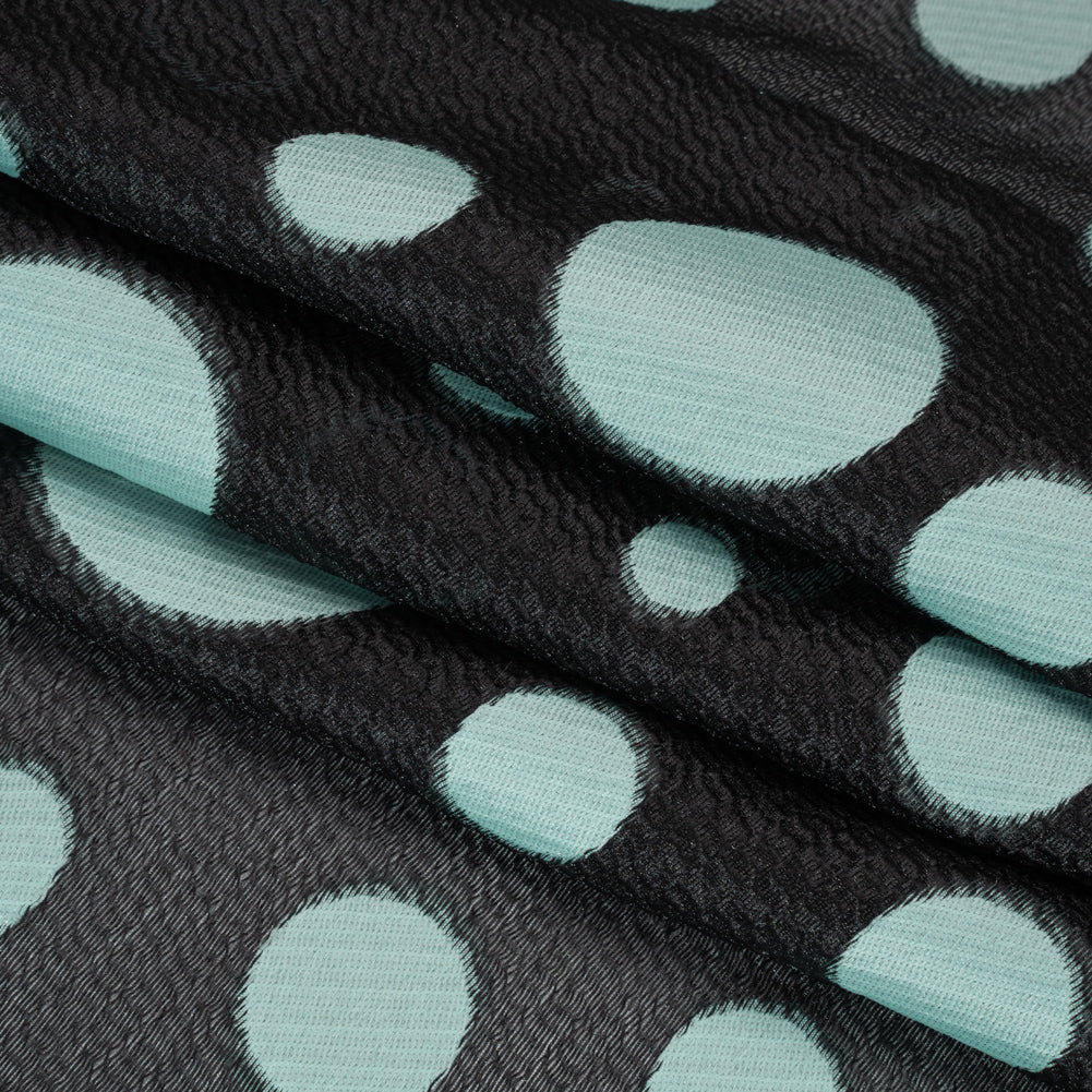 Lightweight Textured Burnout Brocade - Baby Blue and Black Polka Dots