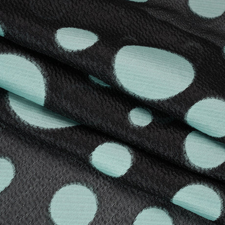 Lightweight Textured Burnout Brocade - Baby Blue and Black Polka Dots