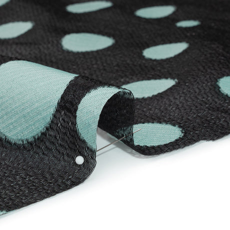 Lightweight Textured Burnout Brocade - Baby Blue and Black Polka Dots