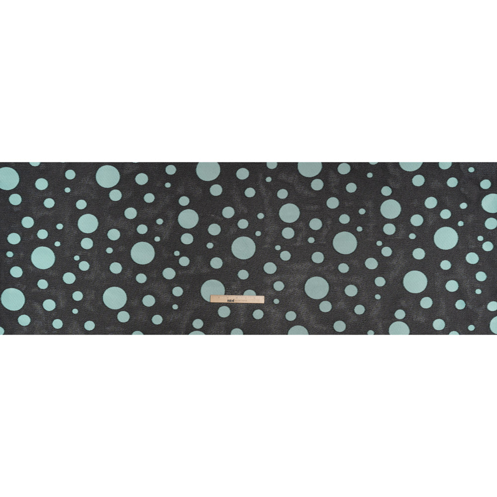 Lightweight Textured Burnout Brocade - Baby Blue and Black Polka Dots