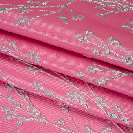 Metallic Brocade - Bubblegum Pink and Silver Flowering Branches