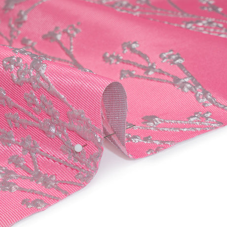 Metallic Brocade - Bubblegum Pink and Silver Flowering Branches
