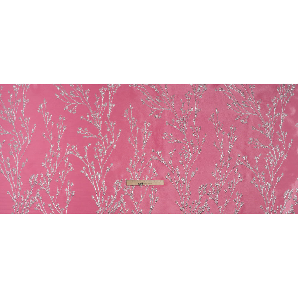 Metallic Brocade - Bubblegum Pink and Silver Flowering Branches