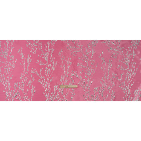 Metallic Brocade - Bubblegum Pink and Silver Flowering Branches