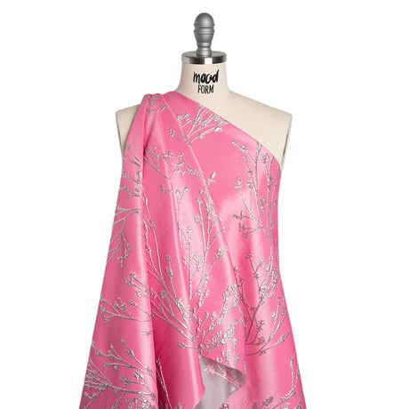 Metallic Brocade - Bubblegum Pink and Silver Flowering Branches