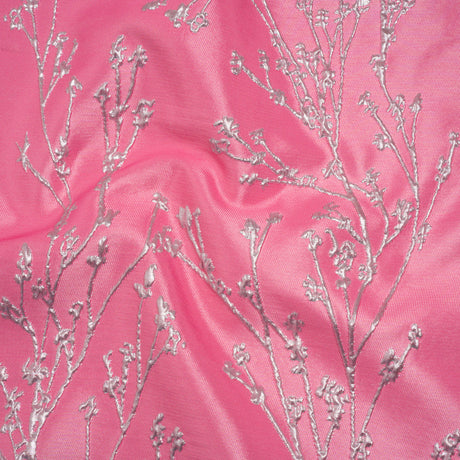 Metallic Brocade - Bubblegum Pink and Silver Flowering Branches