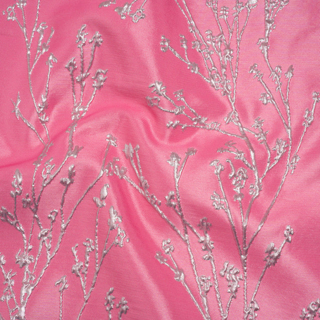 Metallic Brocade - Bubblegum Pink and Silver Flowering Branches