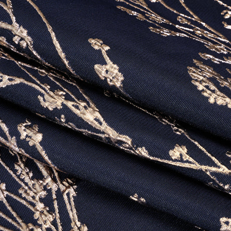 Metallic Brocade - Midnight Navy and Gold Flowering Branches