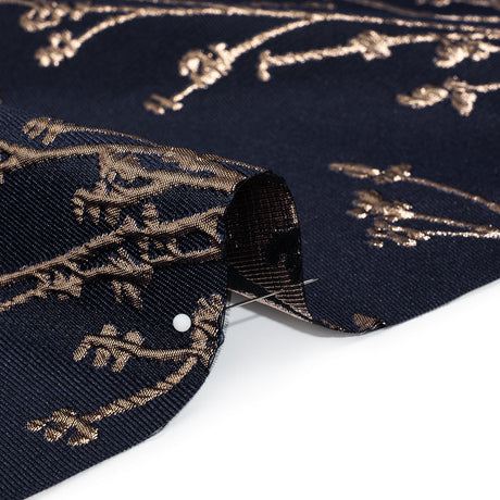 Metallic Brocade - Midnight Navy and Gold Flowering Branches