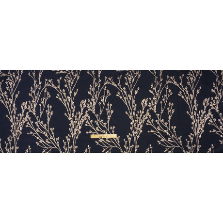 Metallic Brocade - Midnight Navy and Gold Flowering Branches