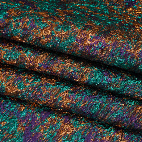 Metallic Brocade - Orange, Eggplant Purple and Teal Abstract Sponge Texture