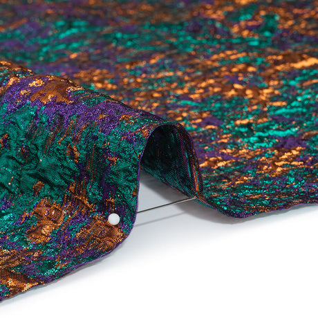Metallic Brocade - Orange, Eggplant Purple and Teal Abstract Sponge Texture