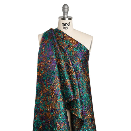 Metallic Brocade - Orange, Eggplant Purple and Teal Abstract Sponge Texture