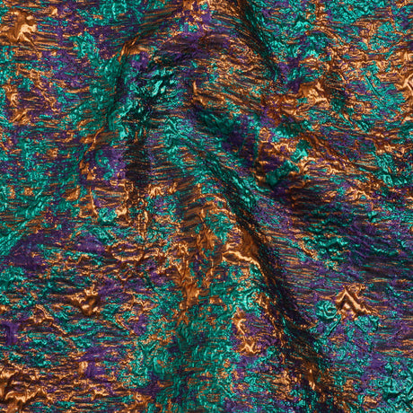 Metallic Brocade - Orange, Eggplant Purple and Teal Abstract Sponge Texture