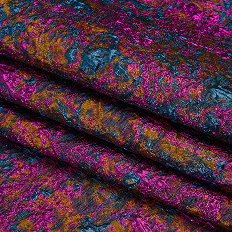 Metallic Brocade - Dark Mustard, Teal and Magenta Abstract Sponge Texture
