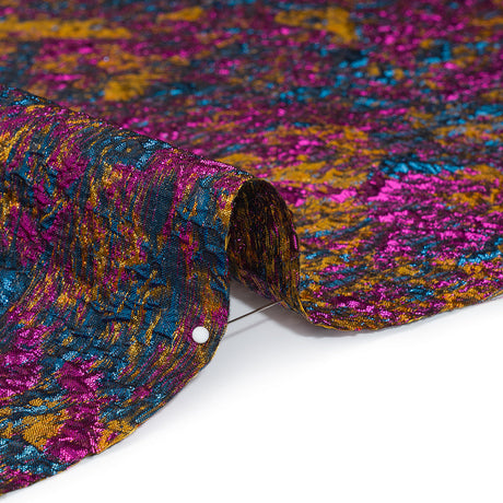Metallic Brocade - Dark Mustard, Teal and Magenta Abstract Sponge Texture