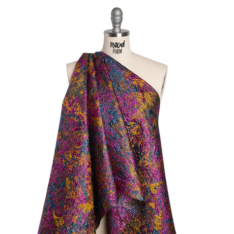 Metallic Brocade - Dark Mustard, Teal and Magenta Abstract Sponge Texture