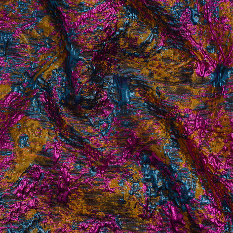 Metallic Brocade - Dark Mustard, Teal and Magenta Abstract Sponge Texture