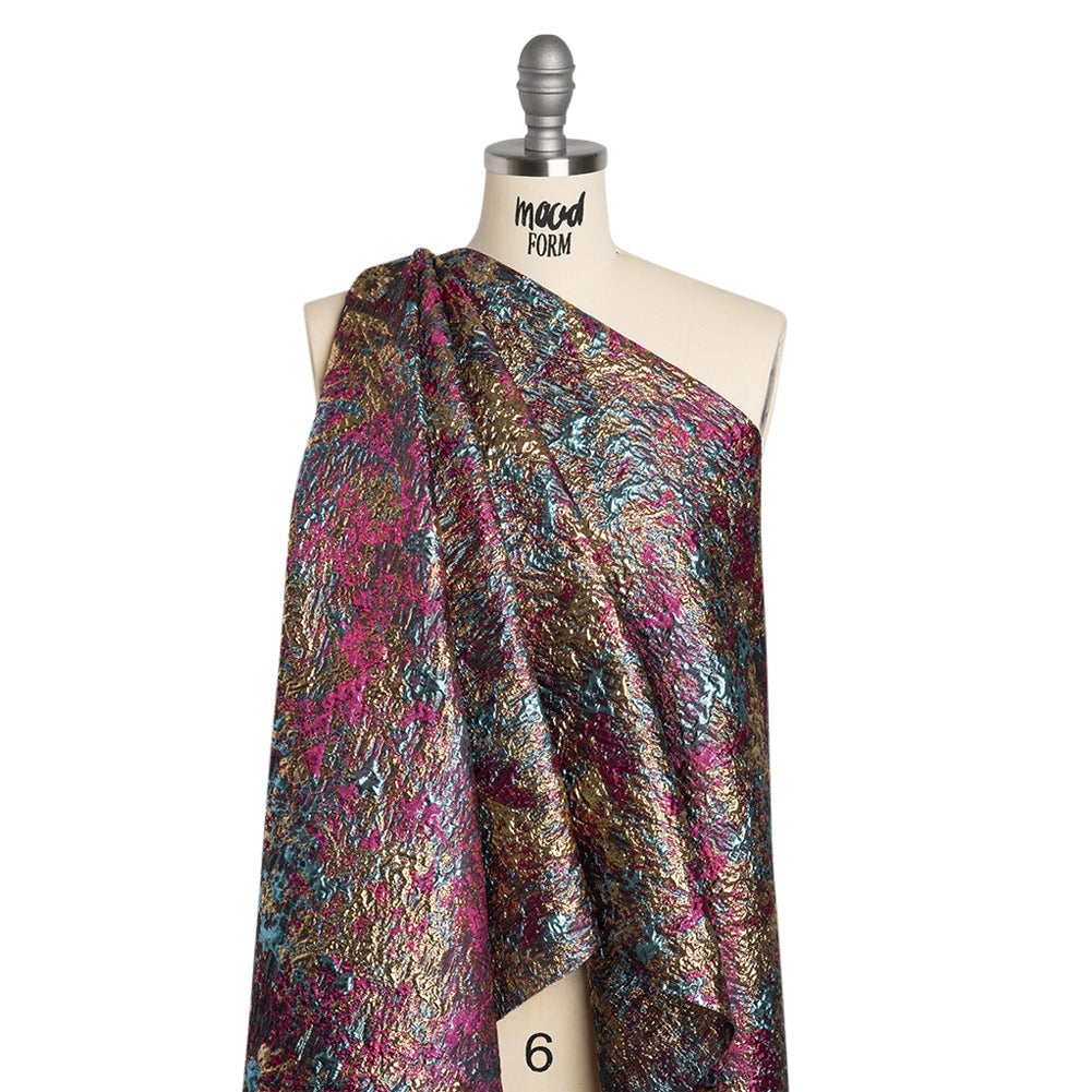 Metallic Brocade - Hot Pink, Sky Blue and Gold Abstract Sponge Texture