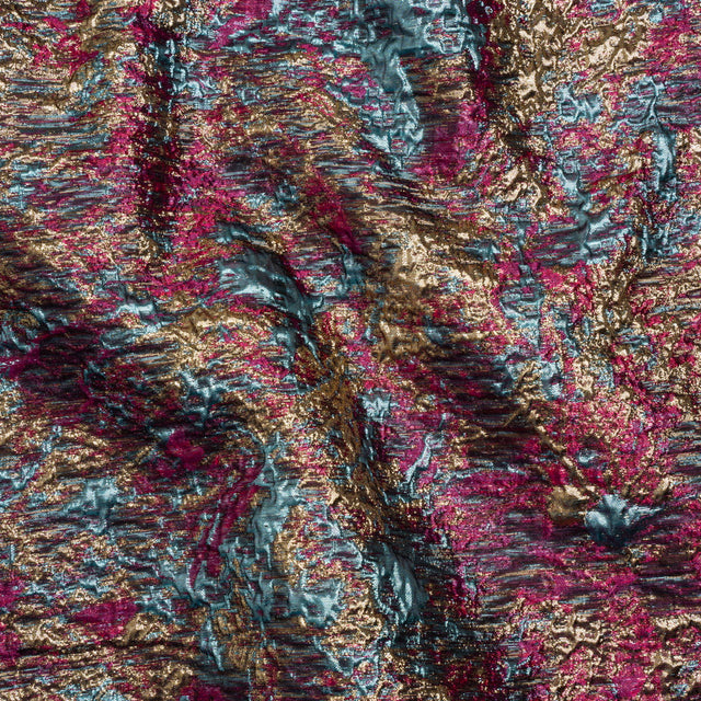 Metallic Brocade - Hot Pink, Sky Blue and Gold Abstract Sponge Texture