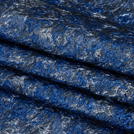 Metallic Brocade - Royal, Steel and Sky Blue Abstract Sponge Texture