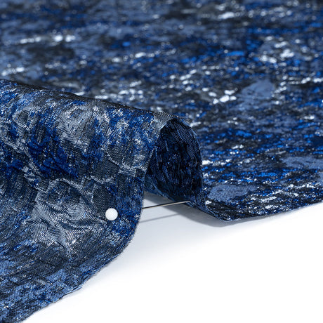 Metallic Brocade - Royal, Steel and Sky Blue Abstract Sponge Texture
