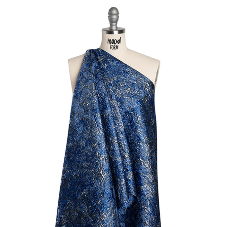 Metallic Brocade - Royal, Steel and Sky Blue Abstract Sponge Texture