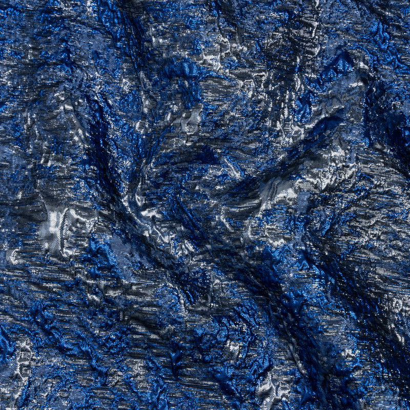 Metallic Brocade - Royal, Steel and Sky Blue Abstract Sponge Texture