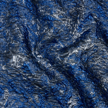 Metallic Brocade - Royal, Steel and Sky Blue Abstract Sponge Texture