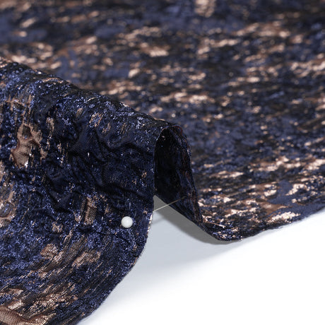 Metallic Brocade - Navy and Rose Gold Abstract Sponge Texture