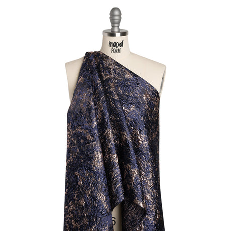 Metallic Brocade - Navy and Rose Gold Abstract Sponge Texture
