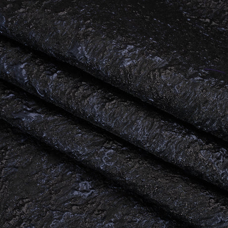 Metallic Brocade - Black and Navy Abstract Sponge Texture