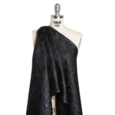 Metallic Brocade - Black and Navy Abstract Sponge Texture