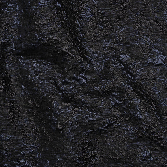 Metallic Brocade - Black and Navy Abstract Sponge Texture