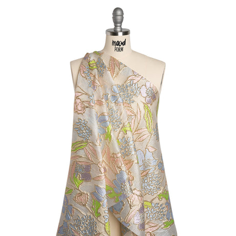 Metallic Burnout Brocade - Baby Pink, Sky Blue and Gold Festive Florals