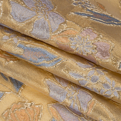 Metallic Burnout Brocade - Gold, Lilac and Country Blue Festive Florals