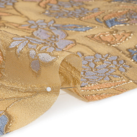 Metallic Burnout Brocade - Gold, Lilac and Country Blue Festive Florals