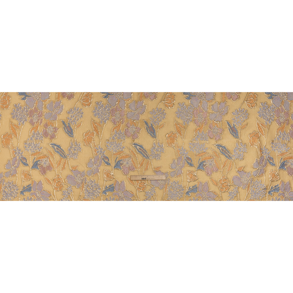 Metallic Burnout Brocade - Gold, Lilac and Country Blue Festive Florals